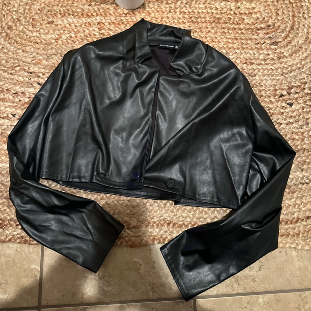 PrettyLittleThing Sleek Black Leather Crop Top